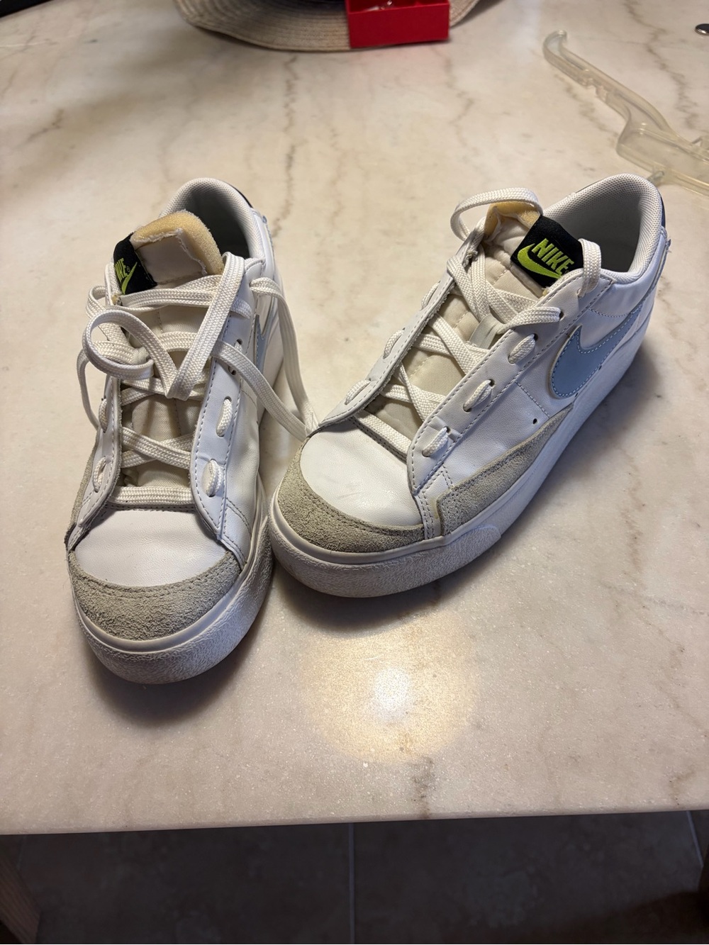 Nike women’s White with Light Gray & Pale Blue Low-Top Sneakers